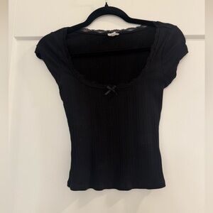 Garage Black Crop Top with Bow Detail
